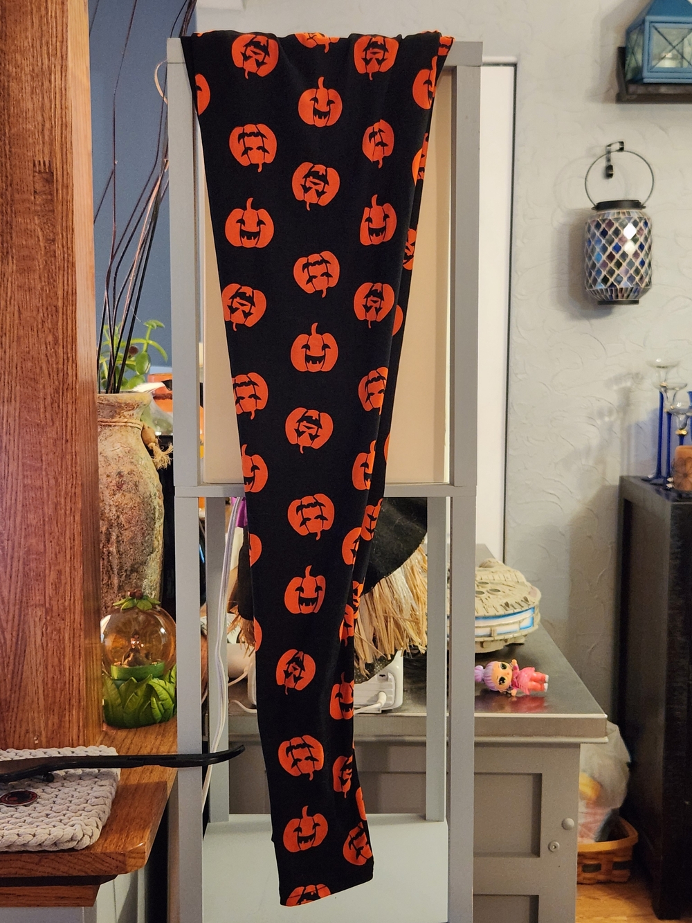 Women's Halloween Pumpkin Print Leggings - Black & Orange